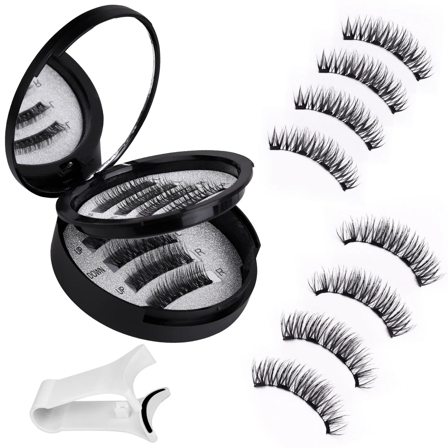 Double Layer Magnetic Suction False Eyelashes 2 Pairs, 5D Glue Free Thick Eyelashes, One Whole Piece