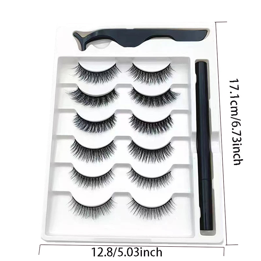 6 Pairs of Magnetic False Eyelash Sticky Eyeliner Pens, Not Easy to Stain and Leak, Mixed with Various Eyelash Lengths