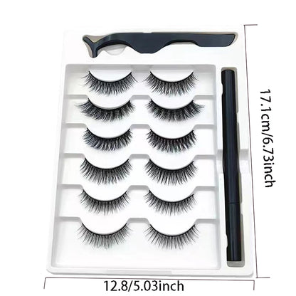 6 Pairs of Magnetic False Eyelash Sticky Eyeliner Pens, Not Easy to Stain and Leak, Mixed with Various Eyelash Lengths