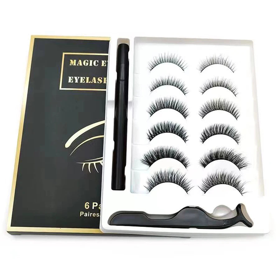 6 Pairs of Magnetic False Eyelash Sticky Eyeliner Pens, Not Easy to Stain and Leak, Mixed with Various Eyelash Lengths