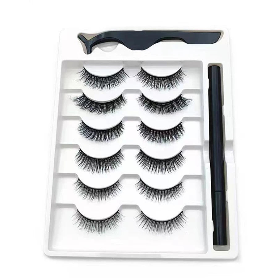 6 Pairs of Magnetic False Eyelash Sticky Eyeliner Pens, Not Easy to Stain and Leak, Mixed with Various Eyelash Lengths