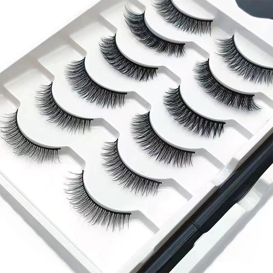 6 Pairs of Magnetic False Eyelash Sticky Eyeliner Pens, Not Easy to Stain and Leak, Mixed with Various Eyelash Lengths