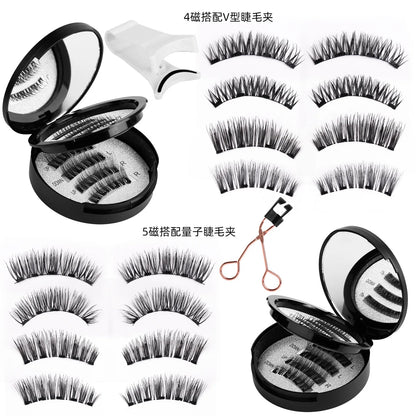 Double Layer Magnetic Suction False Eyelashes 2 Pairs, 5D Glue Free Thick Eyelashes, One Whole Piece