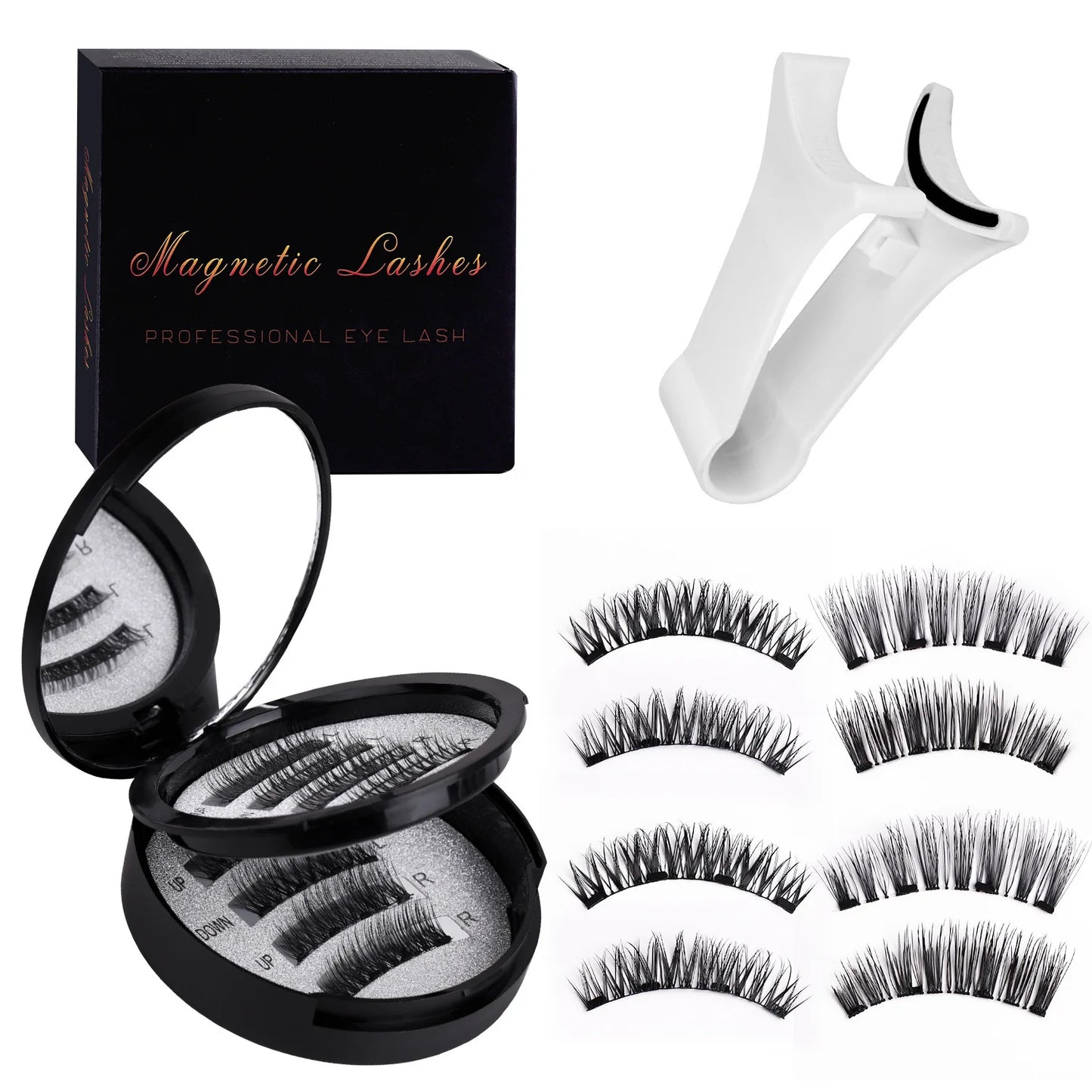 Double Layer Magnetic Suction False Eyelashes 2 Pairs, 5D Glue Free Thick Eyelashes, One Whole Piece