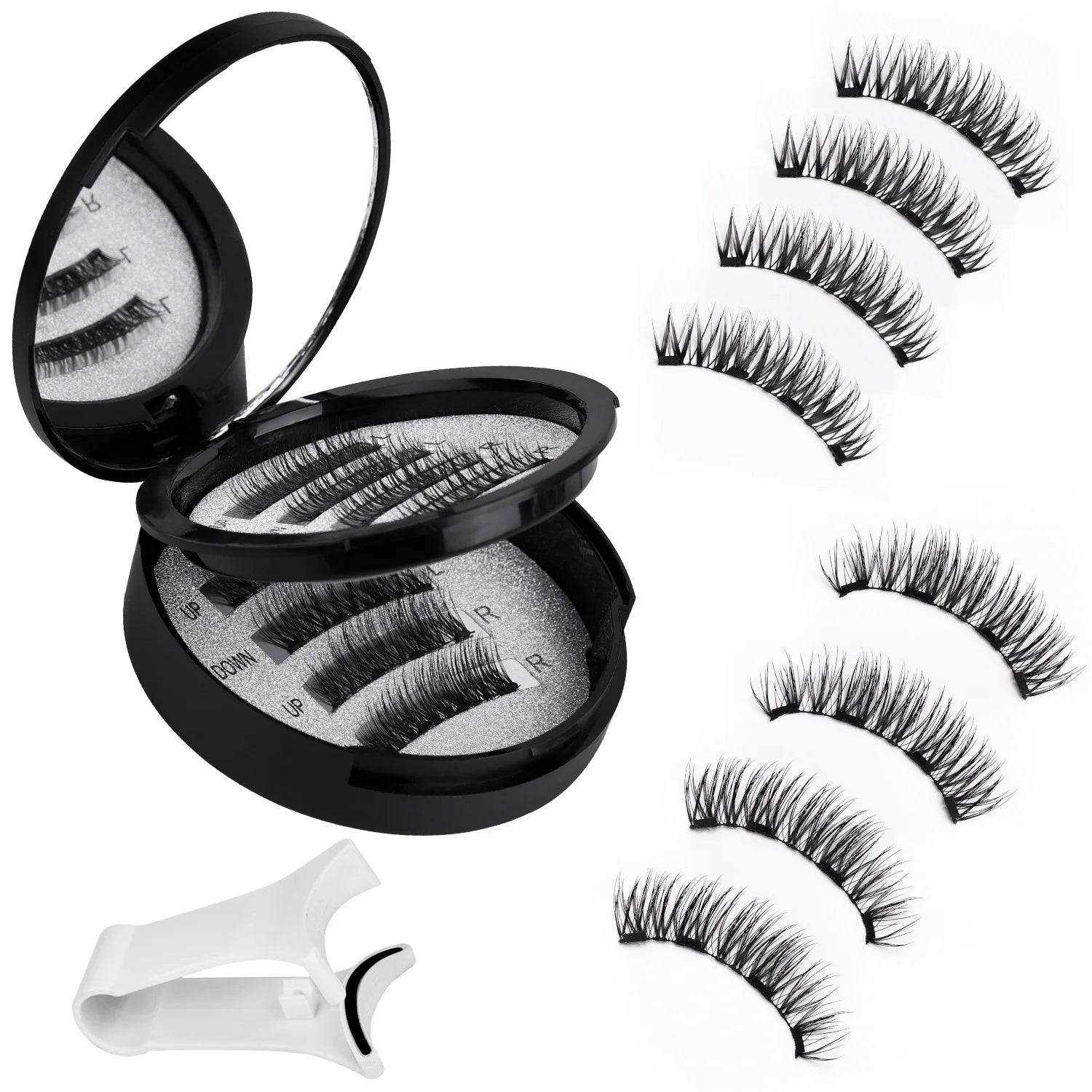 Double Layer Magnetic Suction False Eyelashes 2 Pairs, 5D Glue Free Thick Eyelashes, One Whole Piece
