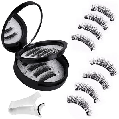 Double Layer Magnetic Suction False Eyelashes 2 Pairs, 5D Glue Free Thick Eyelashes, One Whole Piece