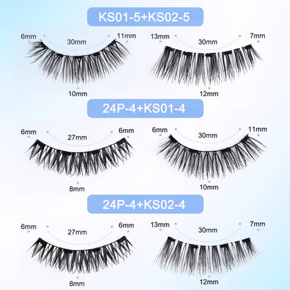 Double Layer Magnetic Suction False Eyelashes 2 Pairs, 5D Glue Free Thick Eyelashes, One Whole Piece