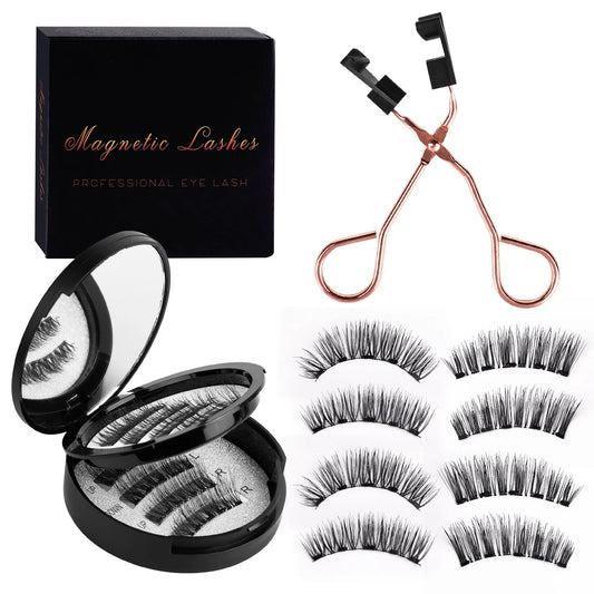 Double Layer Magnetic Suction False Eyelashes 2 Pairs, 5D Glue Free Thick Eyelashes, One Whole Piece